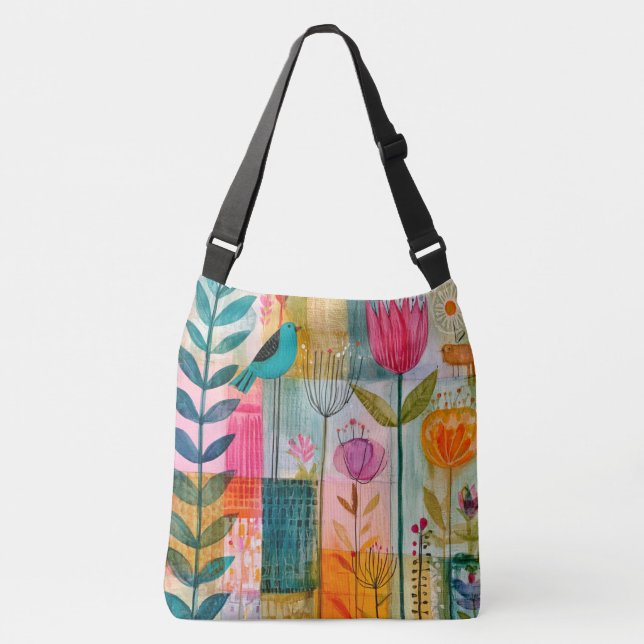 Bolsa Ajustável Encantador Prado da Azulzinha em Patchwork (Frente)