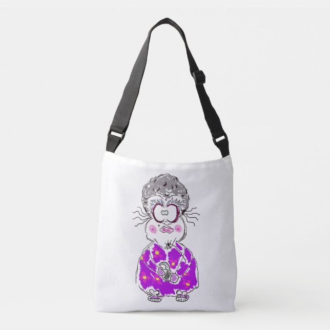 BOLSA AJUSTÁVEL ENGRAÇADA DE CARTOON VELHA LADY MARGARET SHOULDER  (Frente)