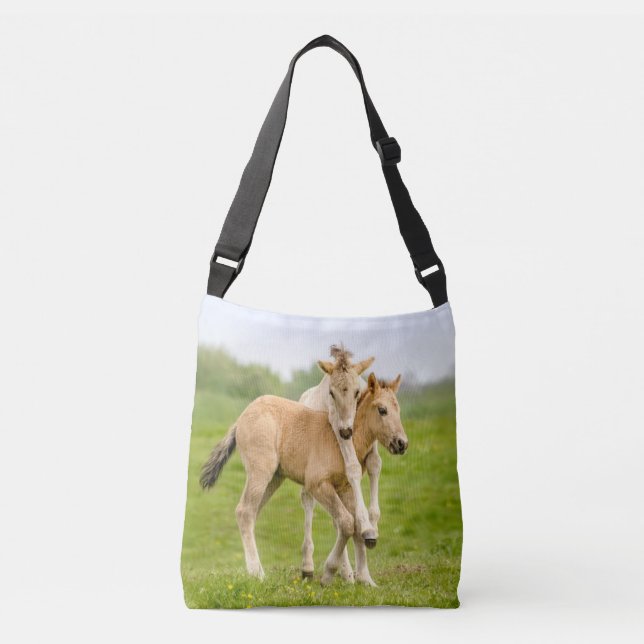 Bolsa Ajustável Engraçado Cavalo Selvagem Konik Foals Brincando - (Frente)