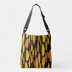 Bolsa Ajustável Estilo atômico, padrão geométrico laranja preto.