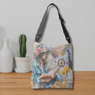 Bolsa Ajustável Estilo de Colagem de Leitura de Rapariga