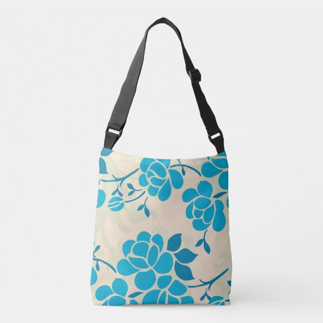 Bolsa Ajustável Estilo Japonês Elegante Design Floral Azul | (Frente)