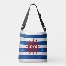 Bolsa Ajustável Estilo Marítimo Blue E White Stripes Roda Vermelha