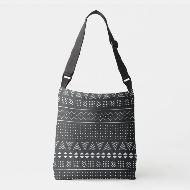 Bolsa Ajustável Etnia tribal: padrão branco negro. (Frente)