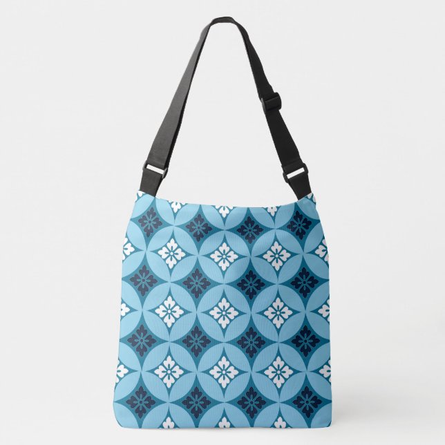Bolsa Ajustável Expedição com Motif Flor, Azul e Branco (Frente)
