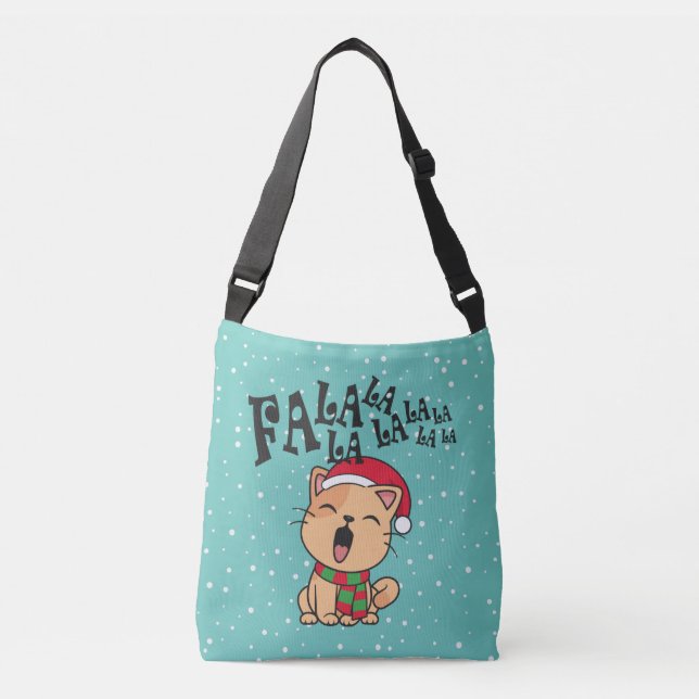 Bolsa Ajustável Fa La La La Christmas Cat Cantando Crossbody Bag (Frente)