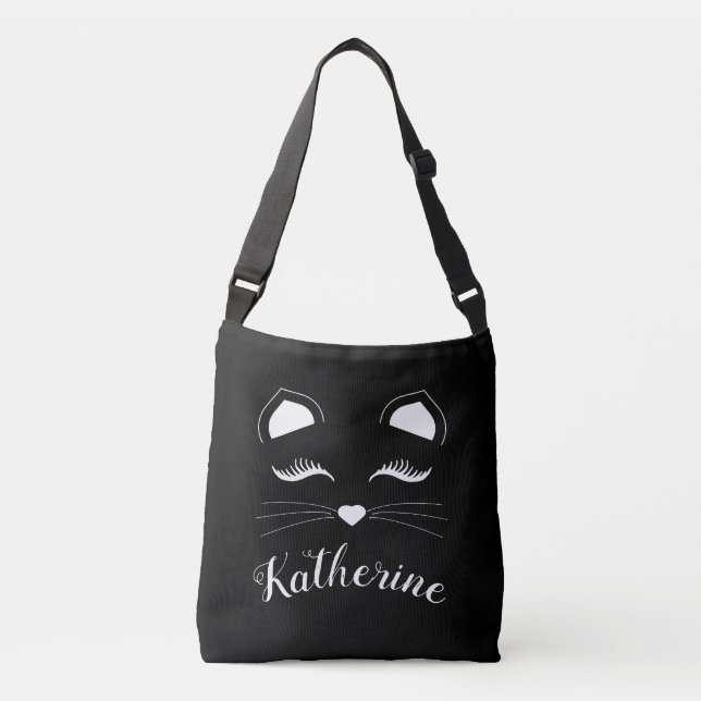 Bolsa Ajustável Face de Gato Preto e Branco (Frente)
