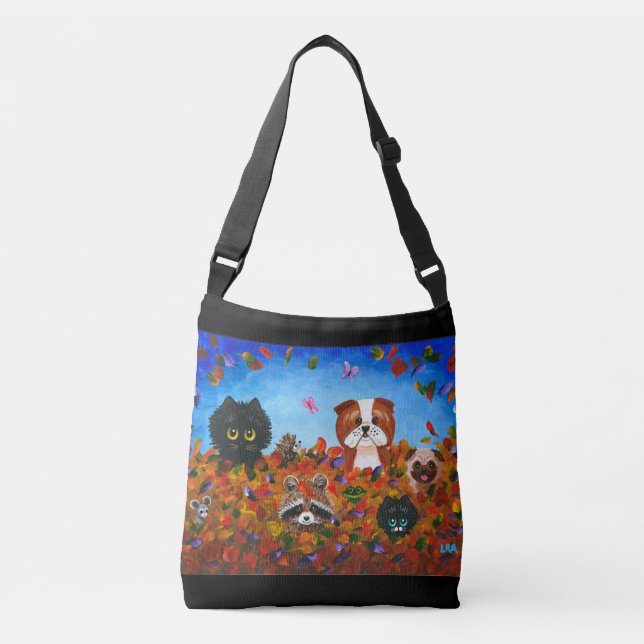 Bolsa Ajustável Fall Deixa Gats Dog Raccoon Art (Frente)