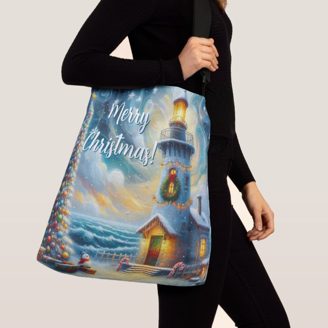 Bolsa Ajustável Farol de Árvore de Natal Azul Costeiro Náutico (Close Up)