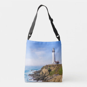 Bolsa Ajustável Farol no oceano de casa branca azul-colina