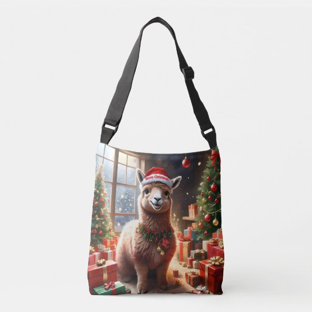 Bolsa Ajustável Feliz Natal Festivo Alpaca, (Frente)