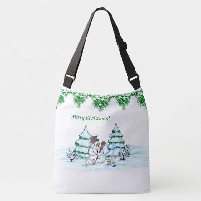 Bolsa Ajustável Feliz Natal! Neve com Cat e Puppy (Frente)