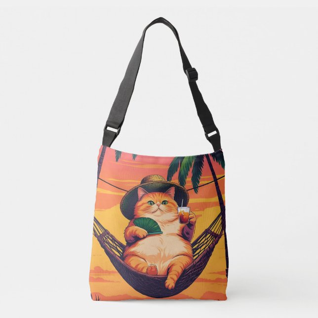 Bolsa Ajustável Férias De Gato De Verão, Retro Engraçado (Frente)