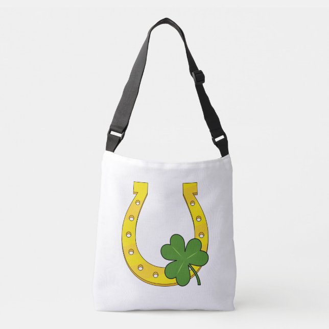 Bolsa Ajustável Ferradura de Ouro Sortudo com Shamrock em Branco (Frente)