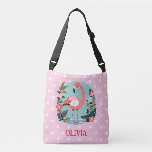 Bolsa Ajustável Flamingo Floral Rosa Fofo com Bolinhas (Frente)