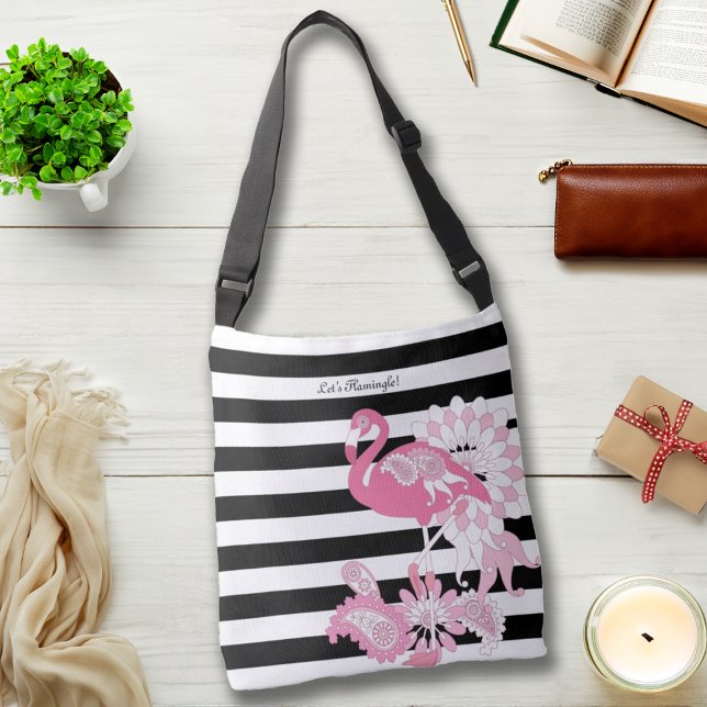 Bolsa Ajustável Flamingo Rosa Caprichoso com Listras Pretas e Bran (Criador carregado)
