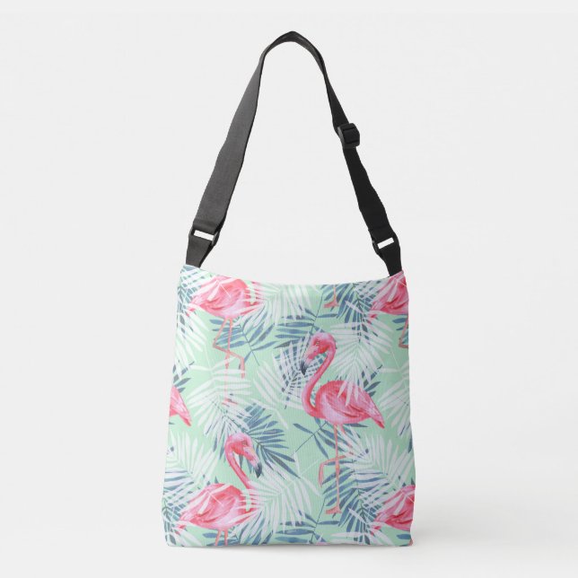 Bolsa Ajustável Flamingos Rosa Tropicais e Folhas de Palma (Frente)