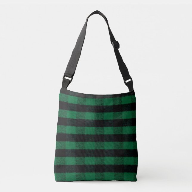 Bolsa Ajustável Flannel Buffalo Xadrez Textura verde de lenhador (Frente)