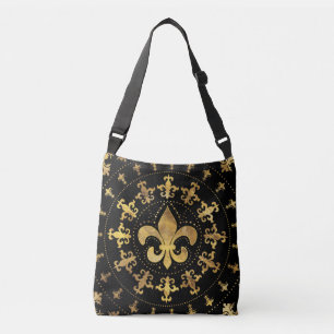 Bolsa Ajustável Fleur-de-lis - ornamento circular - Dourado e pret