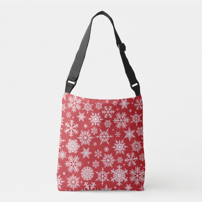 Bolsa Ajustável Flocos de neve Bonito sobre fundo vermelho (Frente)