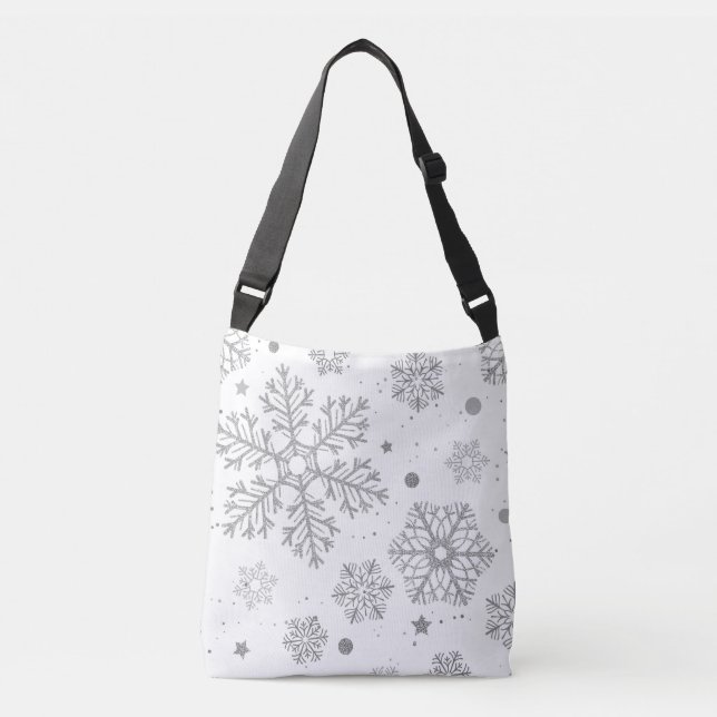 Bolsa Ajustável Flocos de neve prateados em branco (Frente)