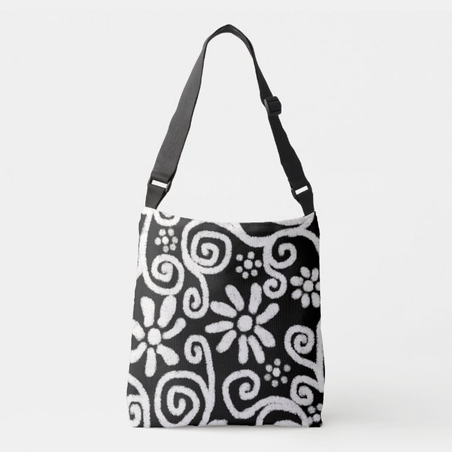 Bolsa Ajustável Flor branco preto e espiral flores (Frente)