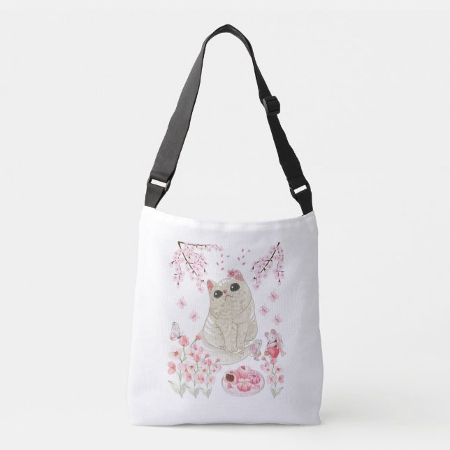 Bolsa Ajustável Flor de Cereja de Gato Bonito (Frente)