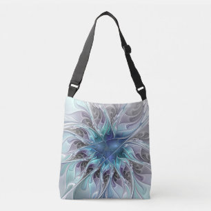 Bolsa Ajustável Flor Fractal Moderno Abstrato com Azul