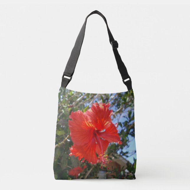 Bolsa Ajustável Flor Red Hibiscus Numa Árvore, (Frente)