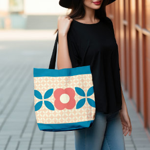 Bolsa Ajustável Flor Retro, Padrão Geométrico Coral, Azul, Pêssego