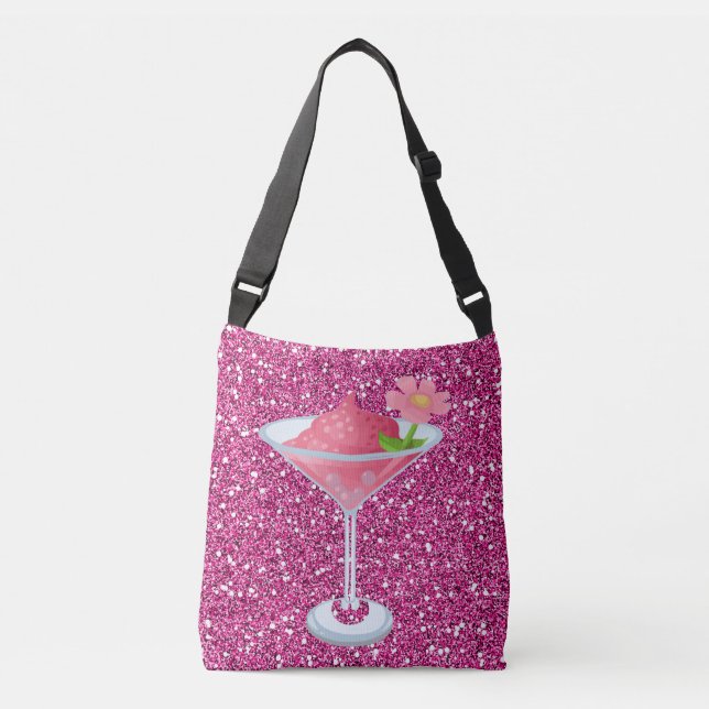 Bolsa Ajustável Flor Rosa Coquetel Faux Glitter (Frente)
