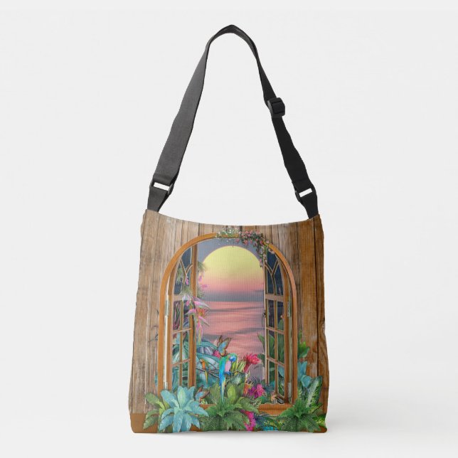 Bolsa Ajustável Flora Tropical Paraíso no Sunset Crossbody Bag (Frente)