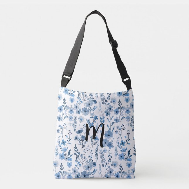Bolsa Ajustável Floral Azul Francês Personalizado (Frente)