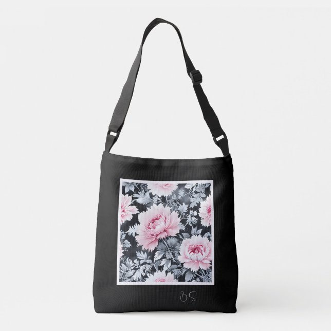 Bolsa Ajustável Floral Moderno preto e rosa elegante (Verso)