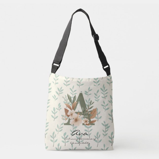 Bolsa Ajustável Floral Monogram A – Fresh Botanical Letter Art (Frente)