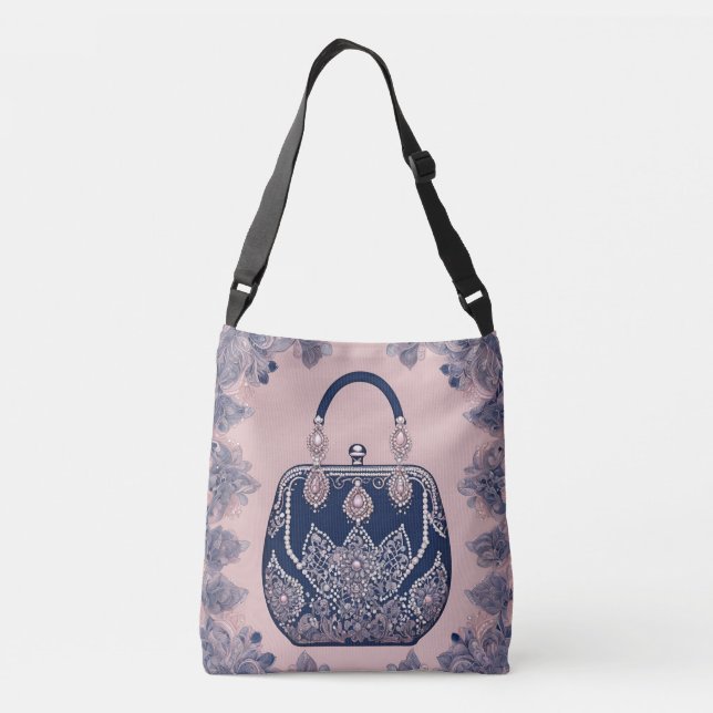 Bolsa Ajustável Floral pink and blue AI art  (Verso)
