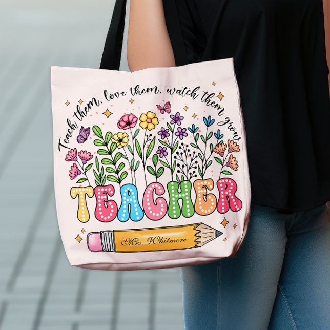 Bolsa Ajustável Floral Teacher Name Back to School (Criador carregado)