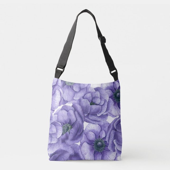 Bolsa Ajustável Flores anêmonas violetas padrão aquarela (Frente)