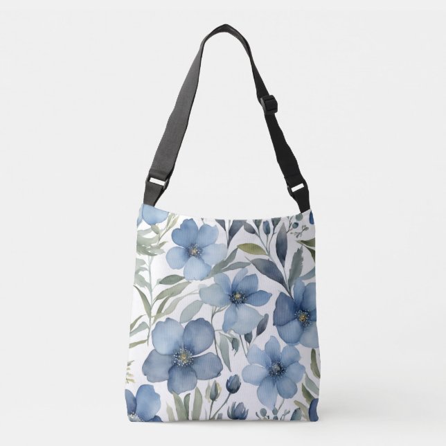 Bolsa Ajustável Flores Azuis Design Floral de Aquarela (Frente)