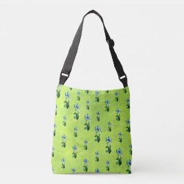 Bolsa Ajustável Flores brancas abstrato pretas brilhantes em verde