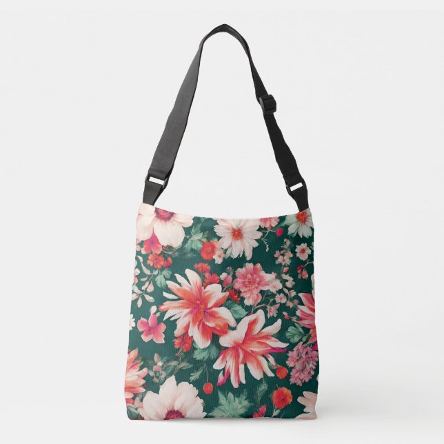 Bolsa Ajustável Flores Brancas Vibrantes, Vermelhas Rosa e Delicad (Frente)