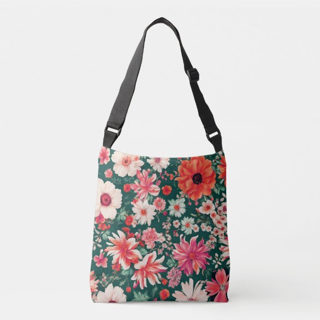 Bolsa Ajustável Flores Brancas Vibrantes, Vermelhas Rosa e Delicad (Frente)