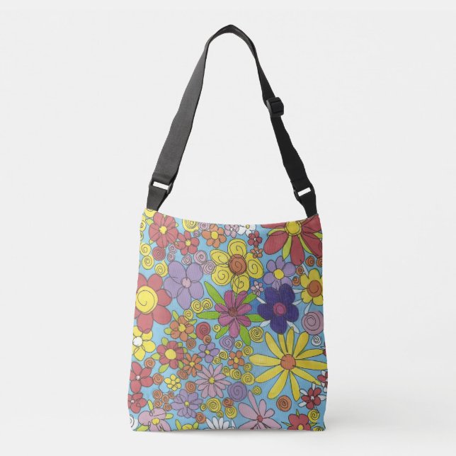 Bolsa Ajustável Flores brilhantes do Doodle sobre a mala a (Frente)