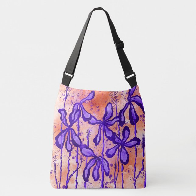 Bolsa Ajustável Flores com abstrato de cor laranja e roxa (Frente)
