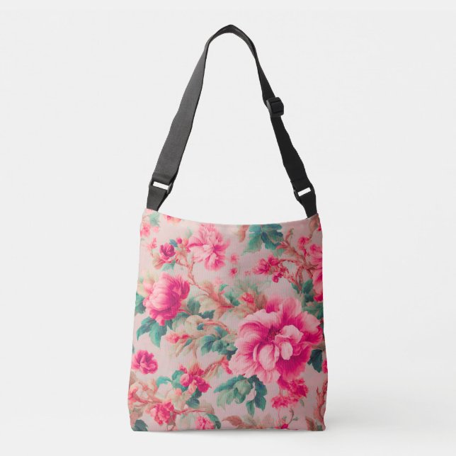 Bolsa Ajustável Flores Cor-de-Rosa Brilhante Refinadas, Folhas De  (Frente)