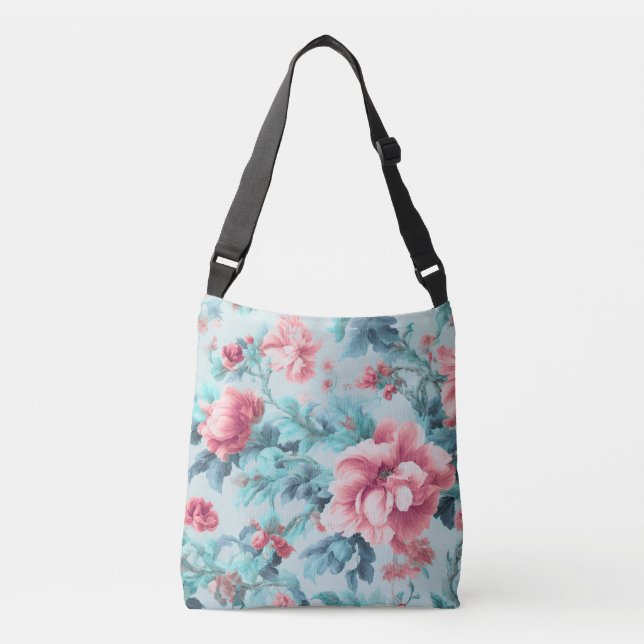 Bolsa Ajustável Flores de Clarete Rosa Sofisticadas e Folhas Azure (Frente)