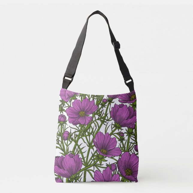 Bolsa Ajustável Flores de cosmos violetas (Frente)