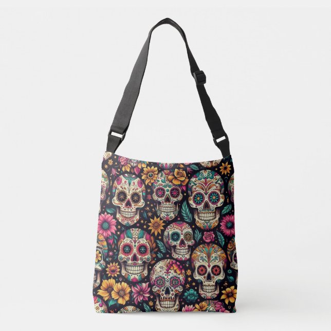 Bolsa Ajustável Flores de Crânio Açucarado (Frente)