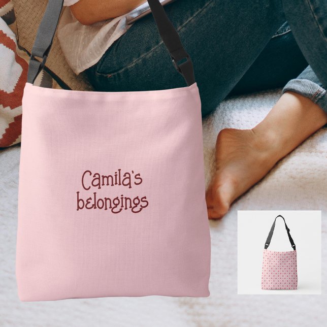 Bolsa Ajustável Flores de Groovy com Verificação Rosa Suave (A retro design on one side and a girly pink on the other with your name. Order yours today!)