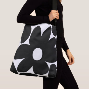 Bolsa Ajustável Flores de margarida retrô em preto e branco #1 #f